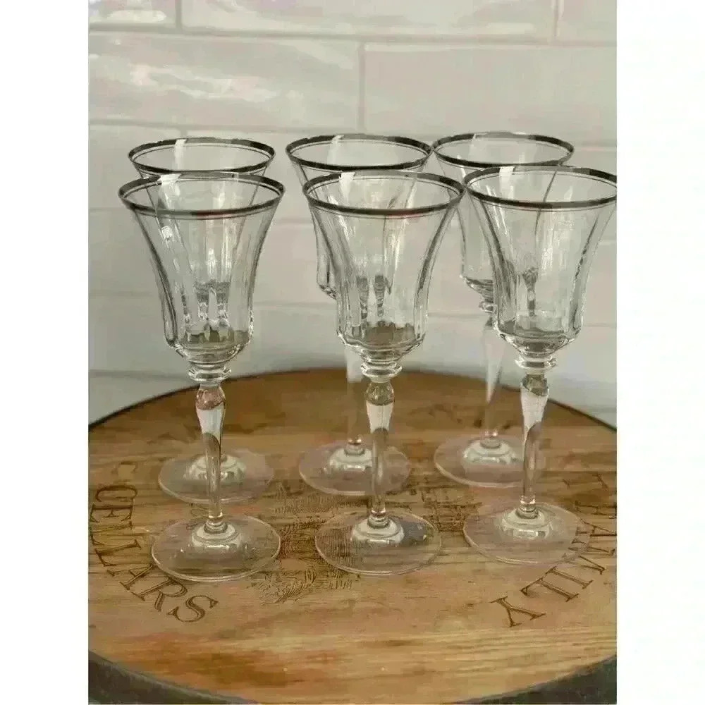 MIKASA Jamestown Clear (Platinum Trim) 9” set of 6 Goblets Excellent Condition